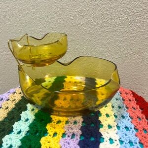 Vintage Anchor Hocking Honey Gold Chip & Dip Set